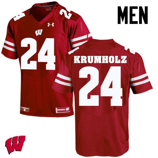 Men Wisconsin Badgers #24 Adam Krumholz College Football Jerseys-Red - Click Image to Close